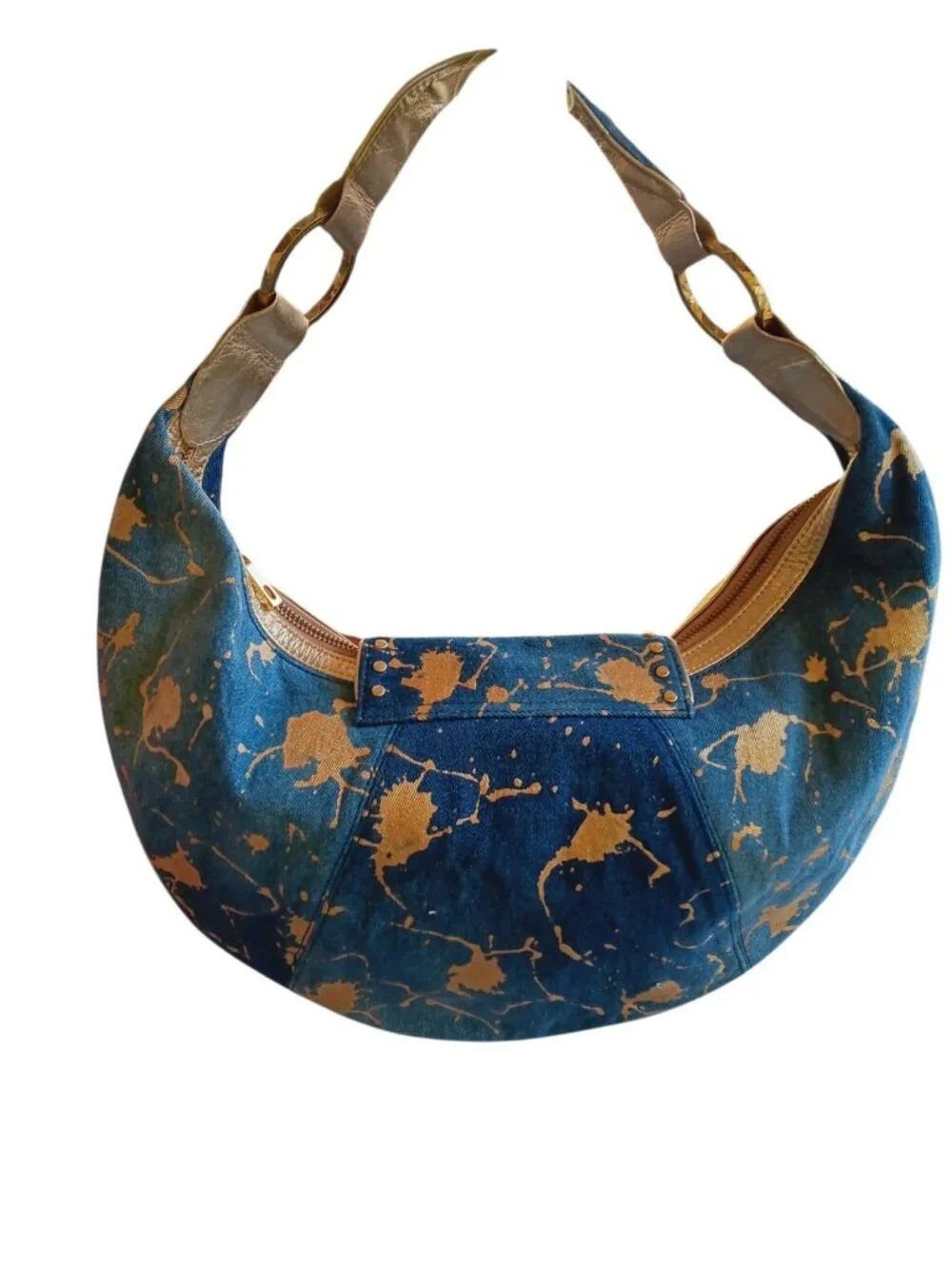Junior Drake Hobo Sling Purse Bag Studded Denim  Urban Gold Splash Paint